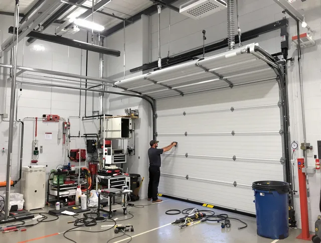 Lake Wylie Garage Door Repair certified technician performing commercial door repair at a Lake Wylie business facility